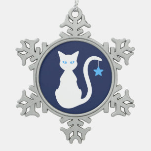 Weiße Katzen-Schneeflocke-Verzierung Schneeflocken Zinn-Ornament