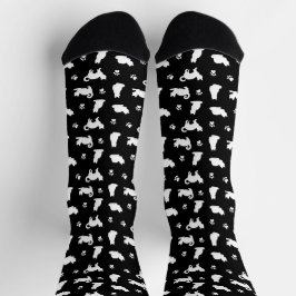 Weiße Katzen und Paw-Prints auf schwarzem Muster Socken