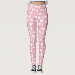 Weiße Katzen und Pawprinzen auf Rosa Leggings