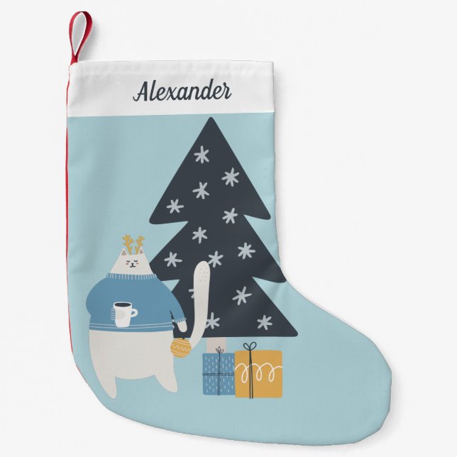 Weiße Katzenjacke Kleiner Weihnachtsstrumpf (Vorderseite)