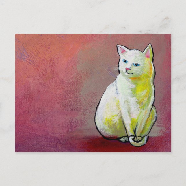 Weiße Katzenkunst Spaß beim Zeichnen von Whitey hü Postkarte (Vorderseite)