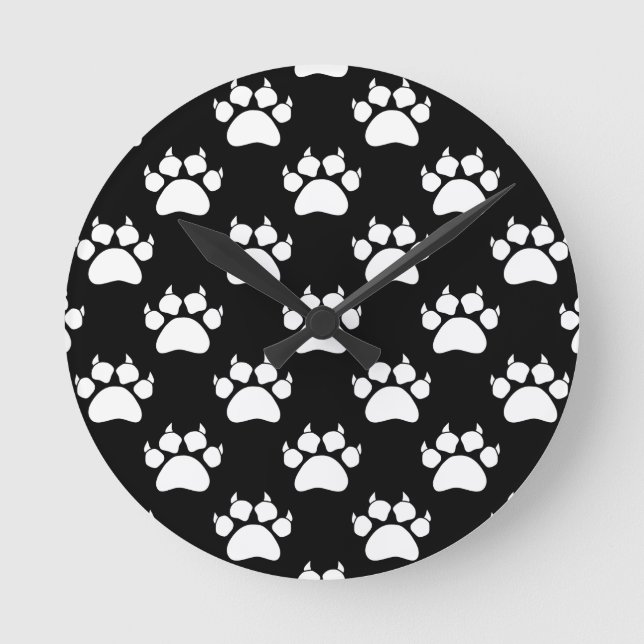 Weiße Katzenpflaster und -muster Runde Wanduhr (Vorderseite)