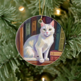 Weiße Katzzeichnung Keramik Ornament