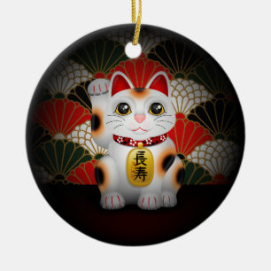 Weiße Keramik Maneki Neko Keramikornament