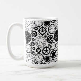 Weiße Keramiktasse mit schwarzer und weißer Uhr Kaffeetasse