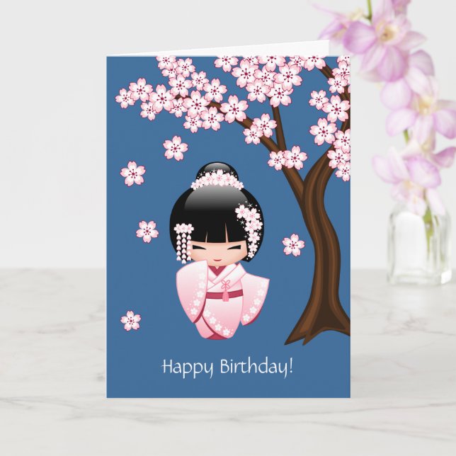 Weiße Kimono Kokeshi Puppe - niedlicher Karte (Orchidee)