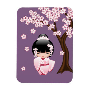 Weiße Kimono Kokeshi Puppe - niedliches Magnet