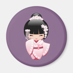 Weiße Kimono Kokeshi Puppe - niedliches Magnet