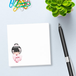 Weiße Kimono Kokeshi Puppe - niedliches Post-it Klebezettel