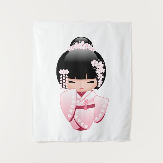 Weiße Kimono Kokeshi Puppe - niedliches Wandteppich (Vorderseite)