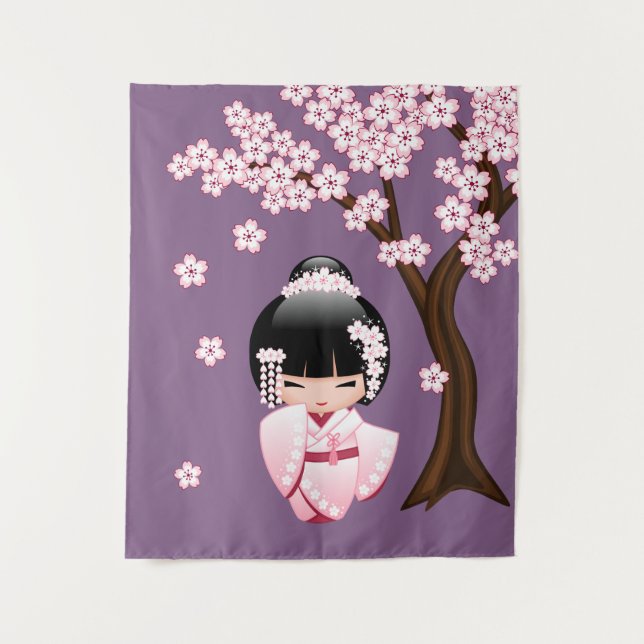 Weiße Kimono Kokeshi Puppe - niedliches Wandteppich (Vorderseite)
