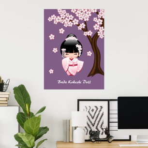 Weiße Kimono Kokeshi Puppe - Süßes Geisha-Mädchen Poster