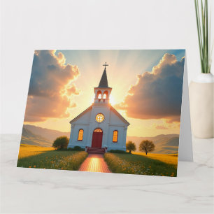 Weiße Kirche auf einer ländlichen Wiese Karte