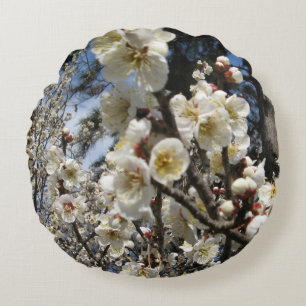 Weiße Kirschblüte / Sakura / サクラ(桜) Rundes Kissen