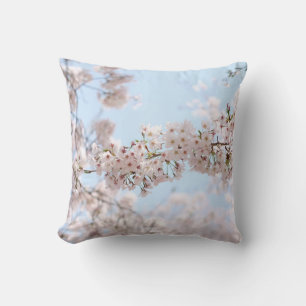 Weiße Kirschblüte unter blauem Himmel im m Kissen