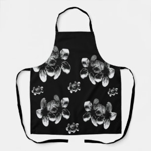 Weiße Kirschblüten auf Schwarz, Volldruck-Schürze Schürze