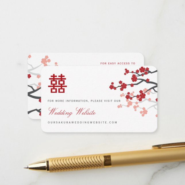 Weiße Kirschblüten Chinesische Website Hochzeitska Begleitkarte (Vorderseite/Rückseite Beispiel)