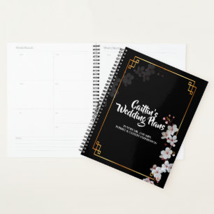 weiße Kirschblüten & goldener Rahmen Hochzeitsplan Planer