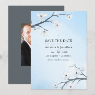 Weiße Kirschblüten-Hochzeitsfoto Save The Date