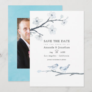 Weiße Kirschblüten-Hochzeitsfoto Save The Date