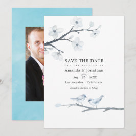 Weiße Kirschblüten Hochzeitsstich-Foto Save The Date