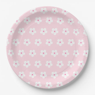 Weiße Kirschblüten in Rosa Pappteller