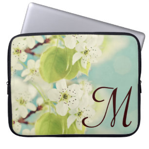 Weiße Kirschblüten-Monogramm-Laptop-Hülle 15 Zoll Laptopschutzhülle