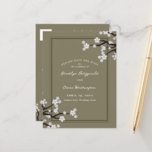 Weiße Kirschblüten Sakura Save the Date asiatisch Ankündigungspostkarte