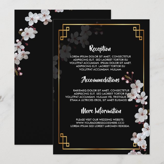 Weiße Kirschblüten und goldene Hochzeitsprogramme Einladung (Vorne/Hinten)