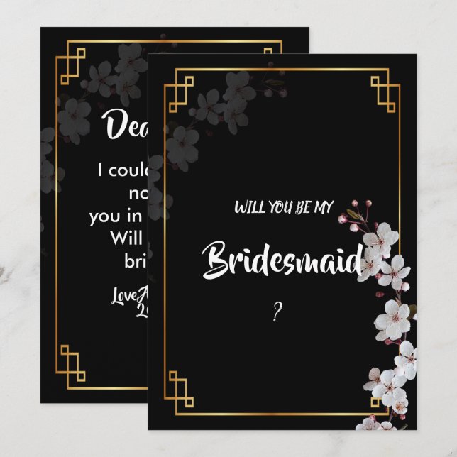 Weiße Kirschblüten und goldene Rahmen-Bridmaid Einladung (Vorne/Hinten)