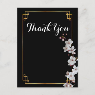 Weiße Kirschblüten und goldener Rahmen Danke Postkarte