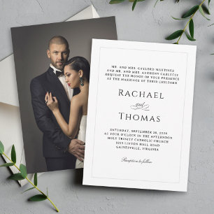 Weiße, klassische Hochzeit mit Foto Einladung