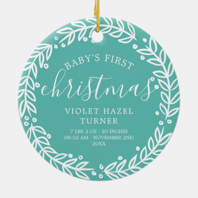 Weiße Kleider | Aquamarines Baby's First Christmas Keramik Ornament (Hinten)