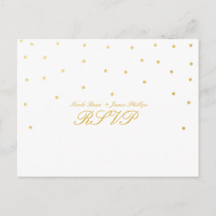 Weiße & kleine goldene Konfetti-RSVP-Hochzeitspost Einladungspostkarte