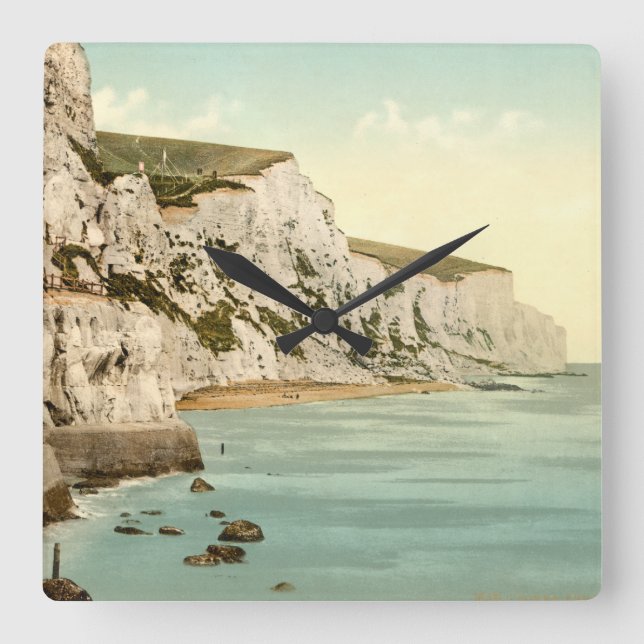 Weiße Klippen von Dover, Kent, England Quadratische Wanduhr (Vorderseite)