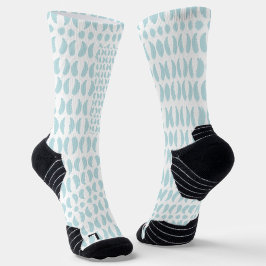 Weiße Kniestrümpfe mit blauen ovalen Mustern Socken