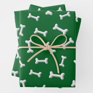 Weiße Knochen auf grünem Hintergrund Benutzerdefin Geschenkpapier Set