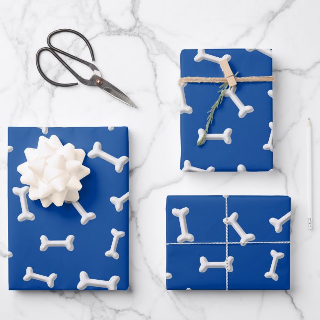 Weiße Knochen im blauen Hintergrund Geschenkpapier Set (Vorderseite)