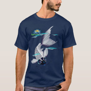 Weiße Koi-Blaue Lilien-T - Shirts