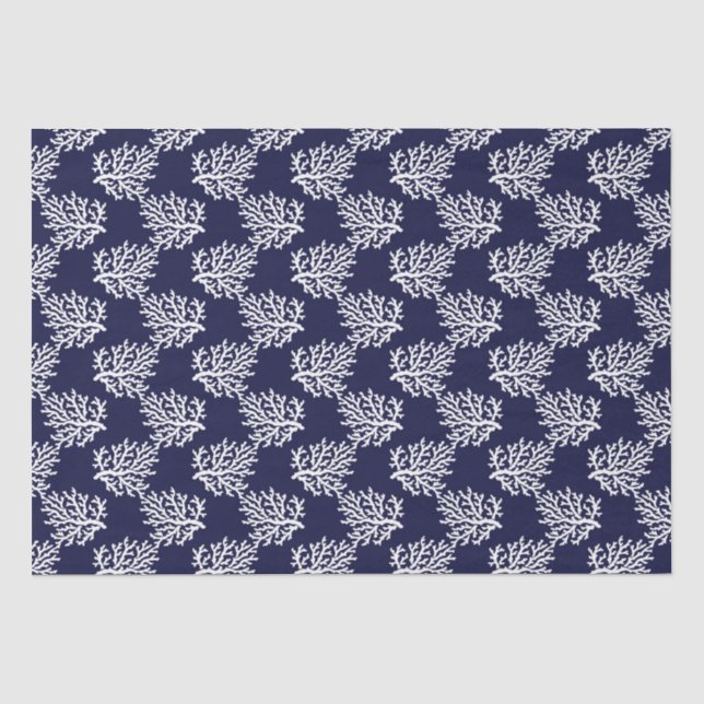Weiße Korallen auf einem marineblauen Hintergrund Seidenpapier (Vorderseite)