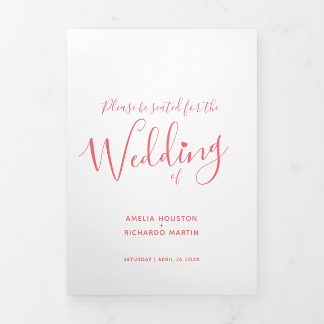 Weiße Korallenhochzeit Dreifach-gefaltete Programmkarte (Cover)