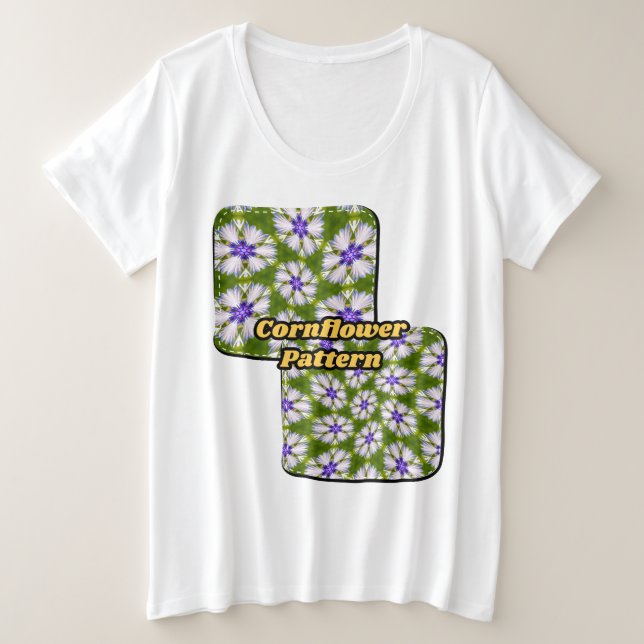 Weiße Kornblumen Muster Große Größe T-Shirt (Design vorne)