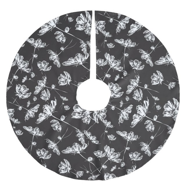 Weiße Kosmos-Blume: abgeschiedenes Muster. Polyester Weihnachtsbaumdecke (Vorderseite)