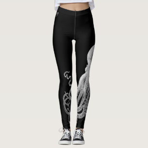 Weiße Kraken-Schwarz-Leggings Leggings