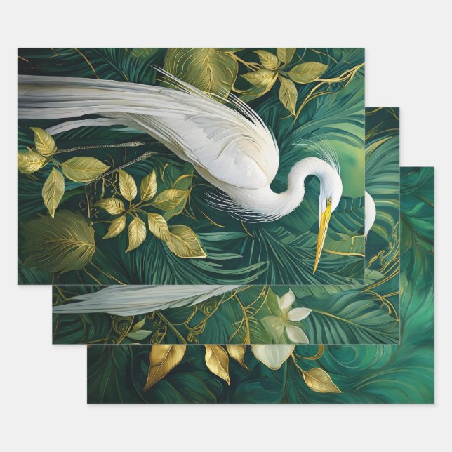 Weiße Krane und Gardenien, Kokospalmen Geschenkpapier Set (Set)