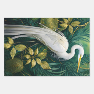 Weiße Krane und Gardenien, Kokospalmen Geschenkpapier Set