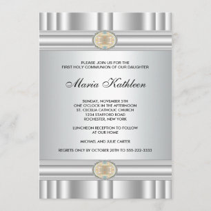 Weiße Kreuzmädchen Elegant Gold Erstkommunion Einladung