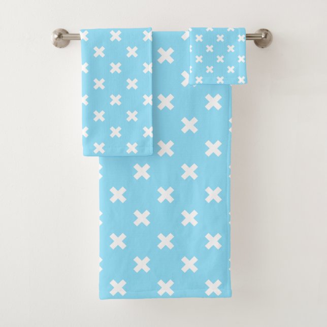 Weiße Kreuzstiche auf Babyblau Badhandtuch Set (Insitu)