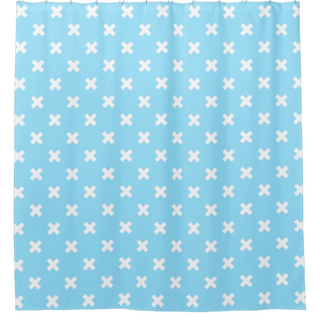 Weiße Kreuzstiche auf Babyblau Duschvorhang (Vorderseite)