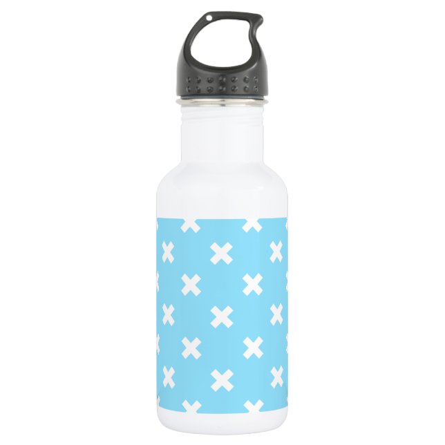 Weiße Kreuzstiche auf Babyblau Edelstahlflasche (Vorderseite)